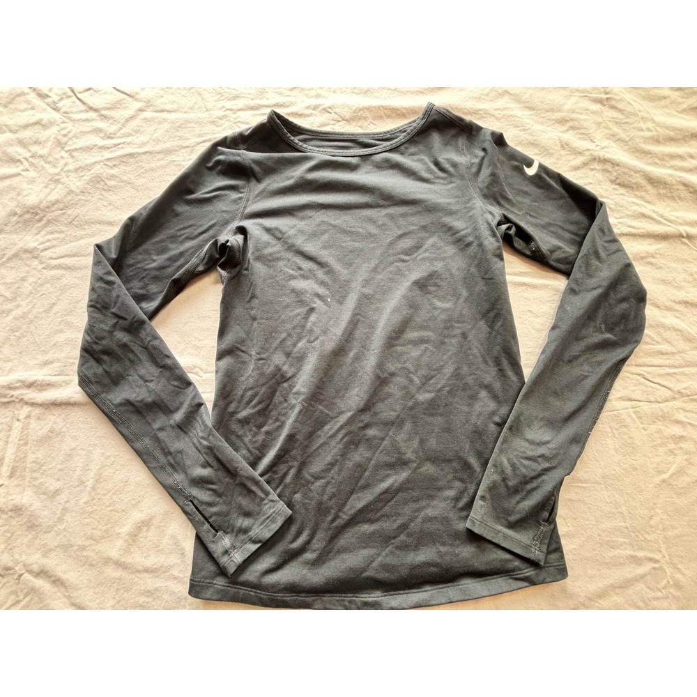 Nike Dri-FIT Long Sleeve Shirt Black Thumbhole Athletic Top Small